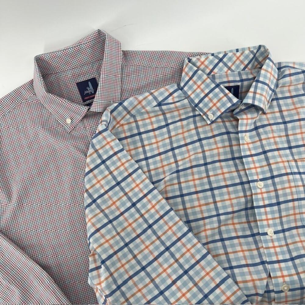 Johnnie-O Prep-Formance Button Down Shirt Mens M Plaid Stretch Preppy LOT OF 2